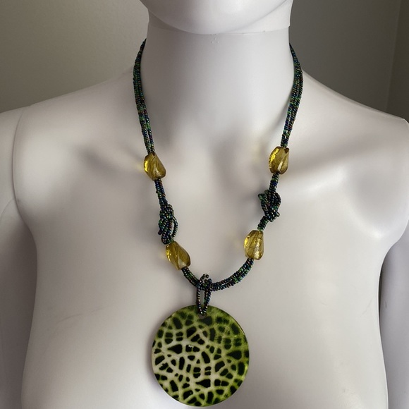 Three Strand Beaded Necklace with Shell Pendant - Picture 4 of 4